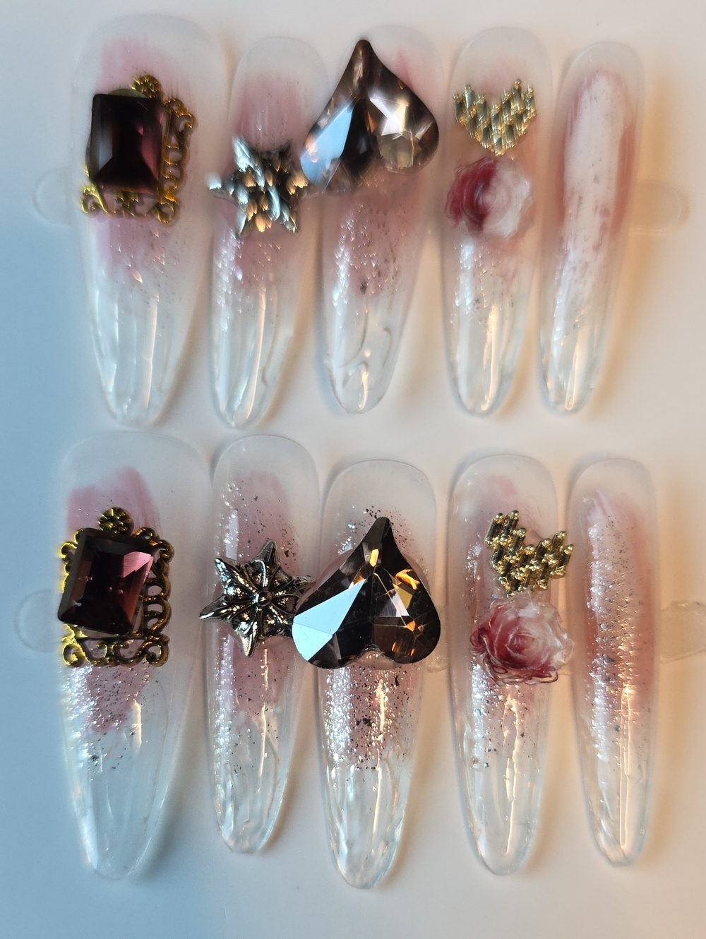 Pink Ombre Press-On Nails with Crystal Accents Size Large
